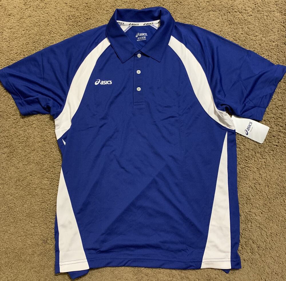 ASICS Polo Short Sleeve Blue Shirt Mens Size M